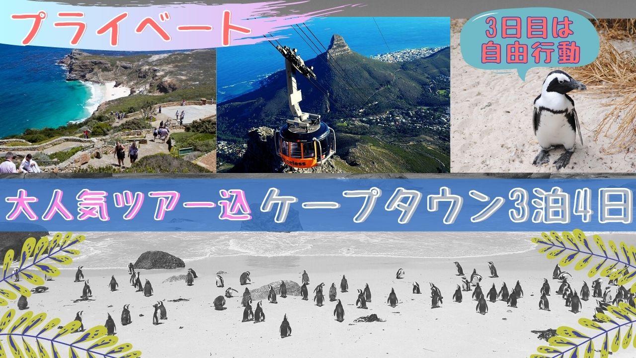 【プライベート】ゆとりのケープタウン3泊4日(ホテル、観光&送迎付き)