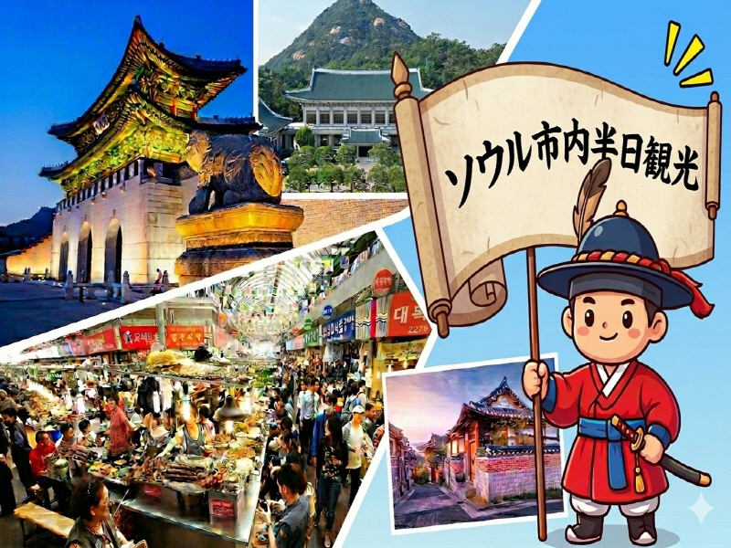 *満喫！ソウル市内半日観光 (景福宮、守門将交代儀式+青瓦台外観+北村韓屋村+仁寺洞+広蔵市場または明洞解散）【日本語ガイド案内】